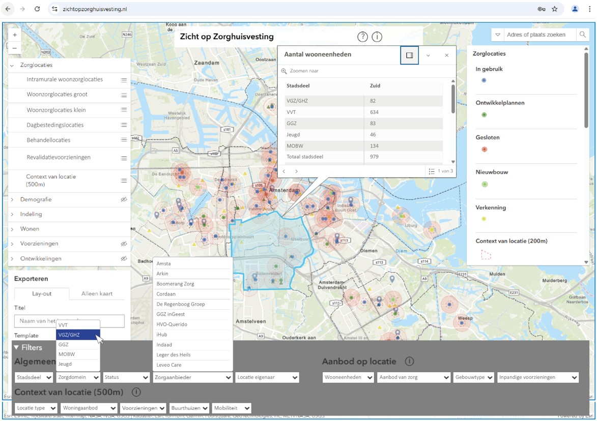 ZIcht op Zorghuisvesting interactieve kaart